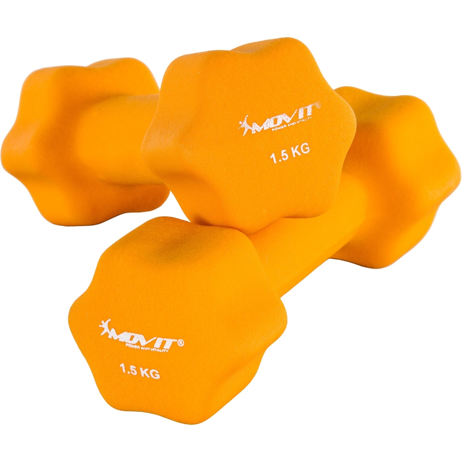 MOVIT® Set van 2 neopreen halterschijven 1,5 kg, oranje