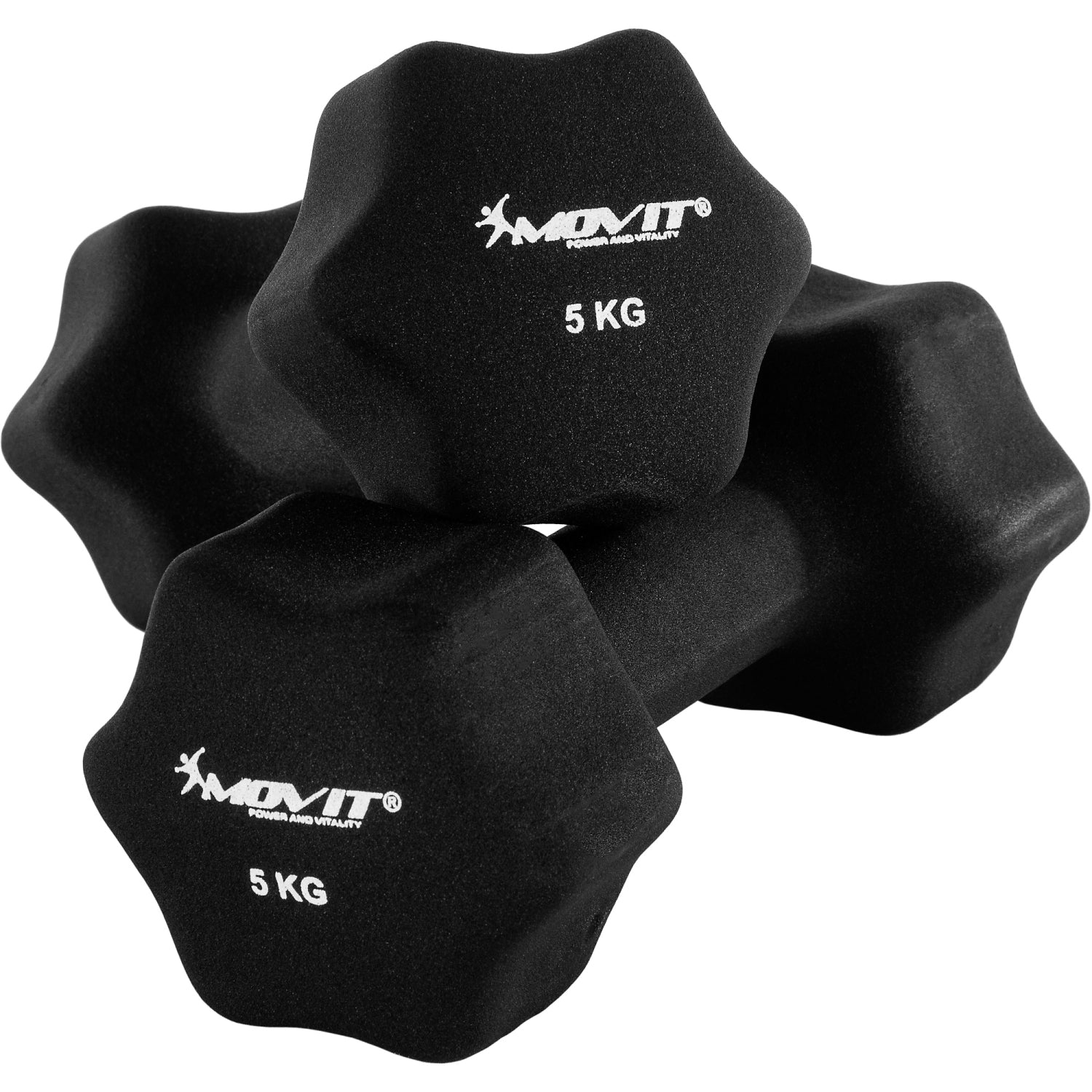 MOVIT® Set van 2 neopreen halterschijven, 5,0 kg, zwart