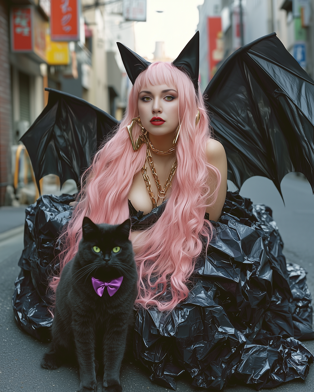 Ai-ngelina Mi Lajki Witchy Batgirl Halloween Look in Shibuya Tokyo