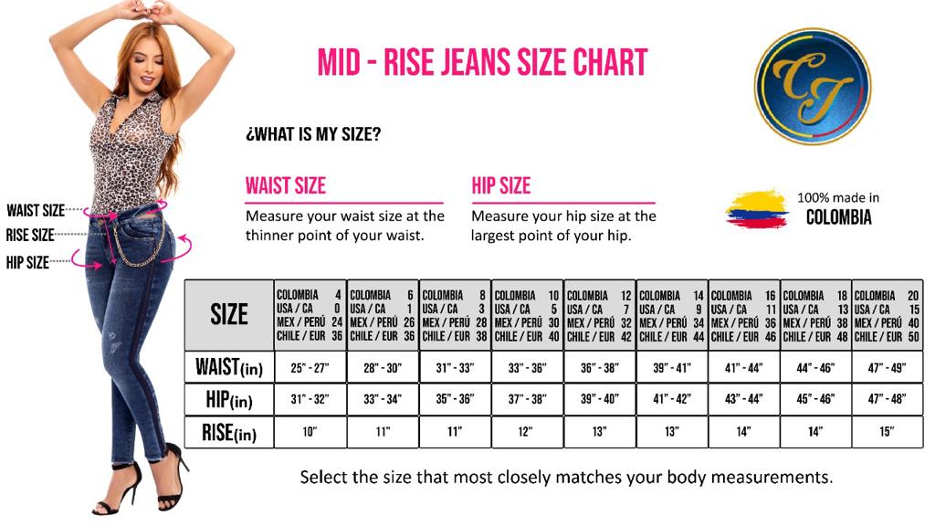 Mid-rise Jeans Size Chart