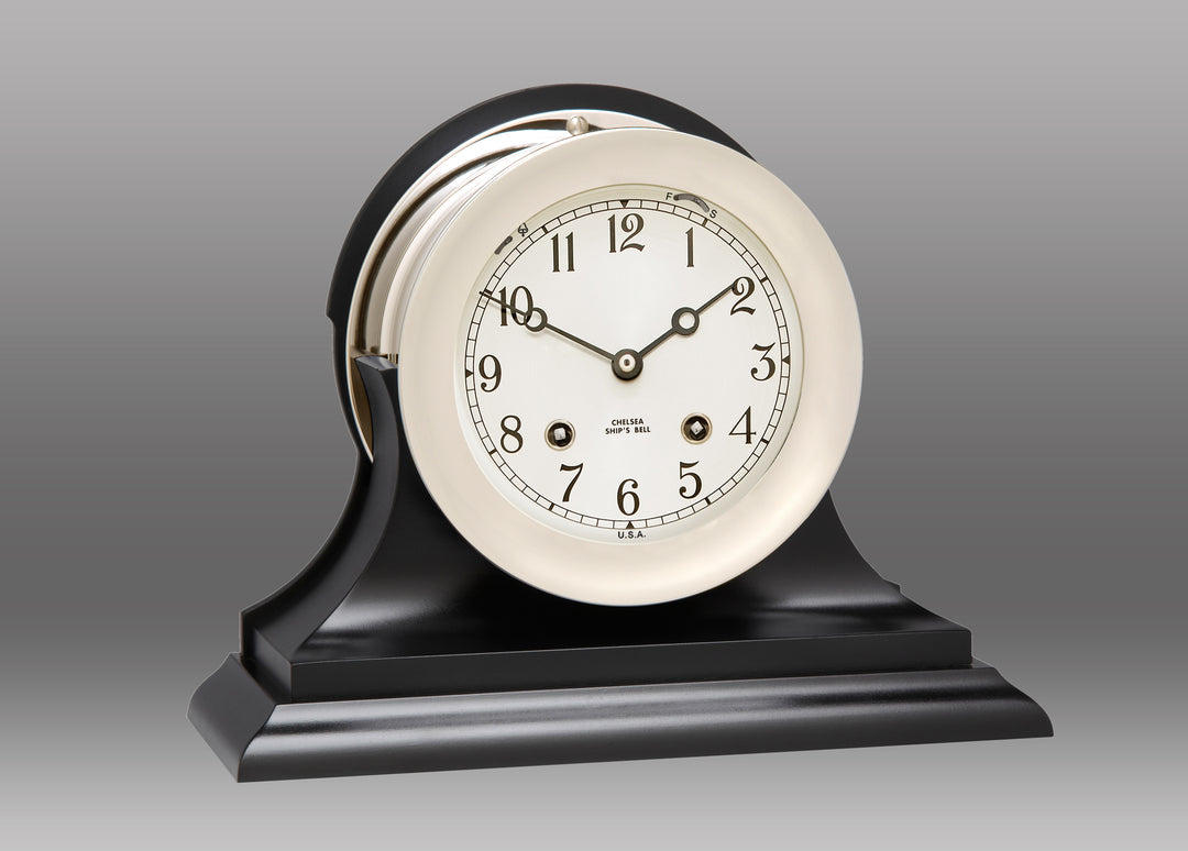 4.5-Inch Ship's Bell Clock on Black Traditional Base – Chelsea Clock