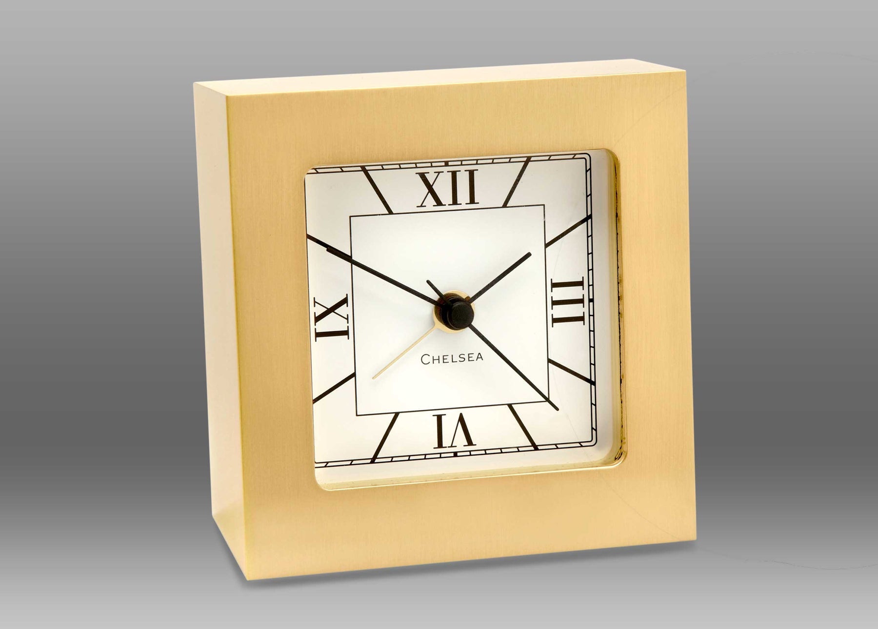 A clock with roman numerals Description automatically generated