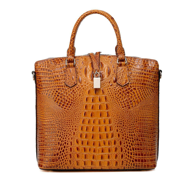 Dione Croc Embossed Tote Leather Handbag - Brown