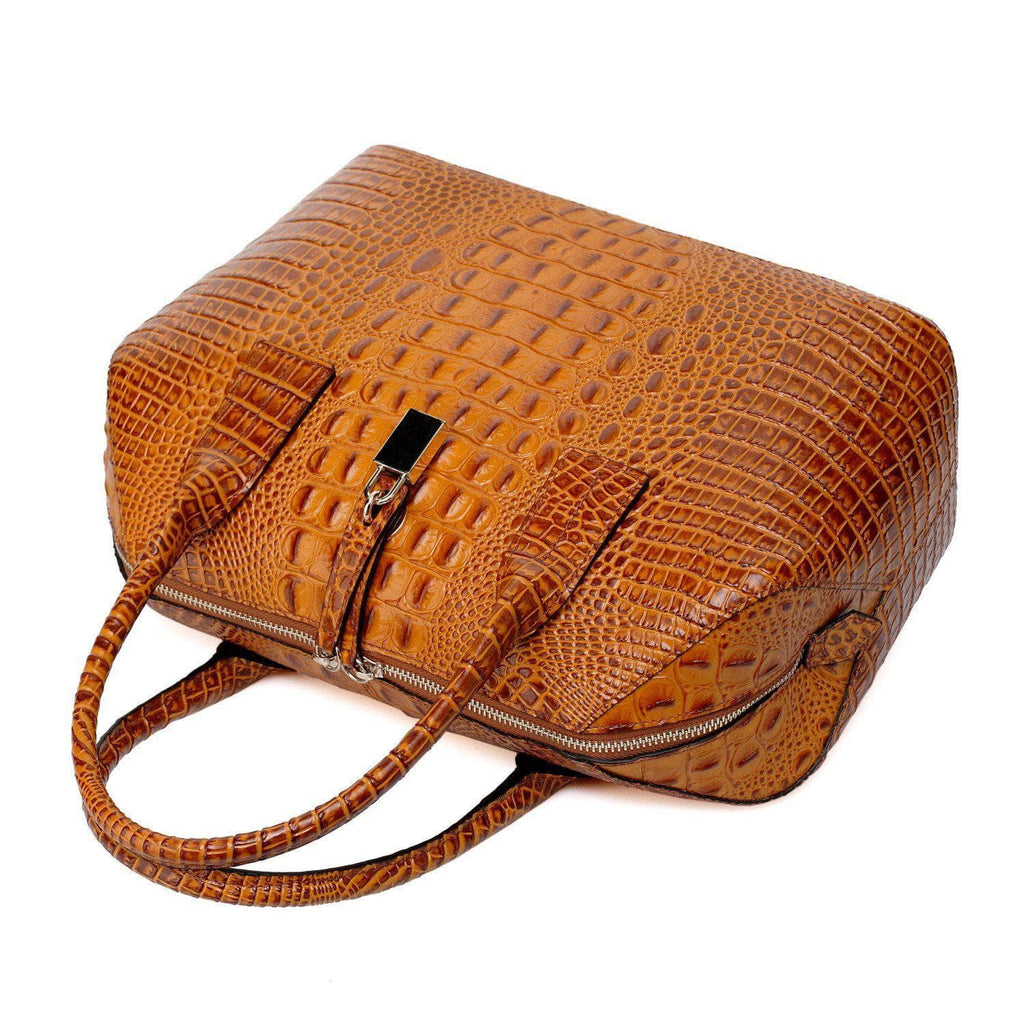 Diane Croc Embossed Tote Leather Handbag - Brown– Vicenzo Leather