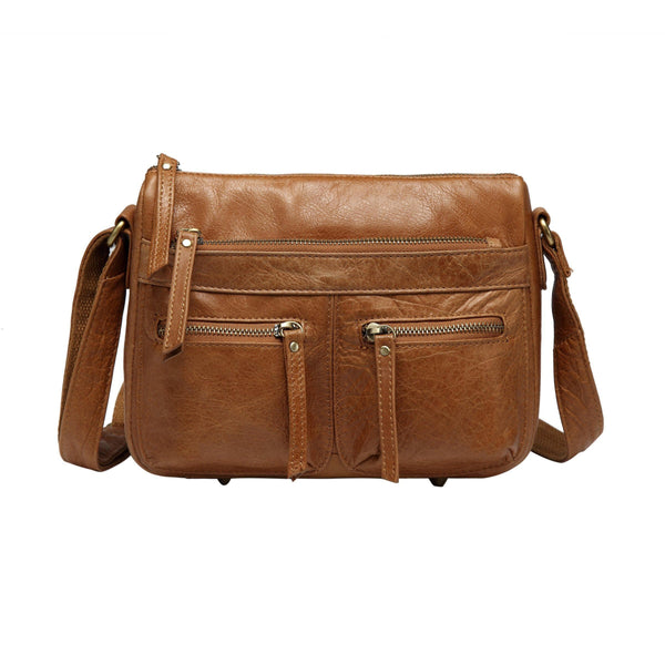 Zinnia Leather Crossbody Handbag-Light Brown – Vicenzo Leather