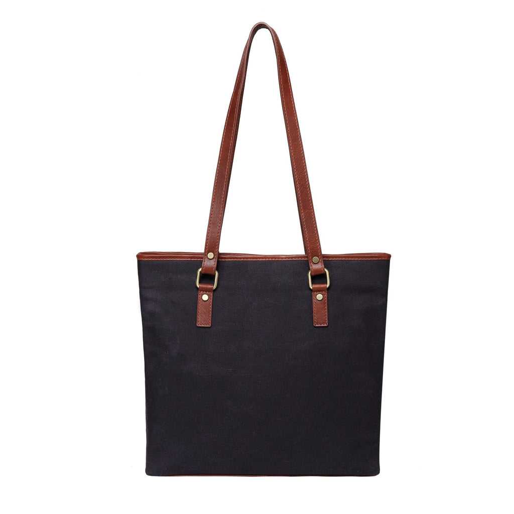 Siena Waxed Canvas Leather Handbag Tote- Navy– Vicenzo Leather