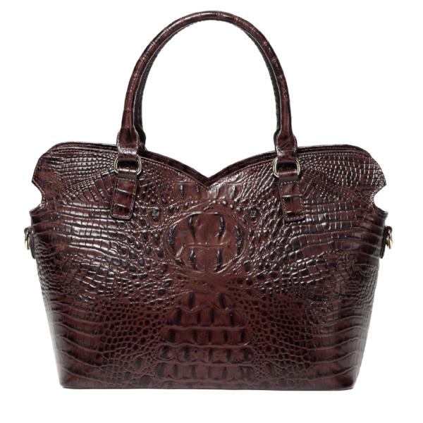 Aya Croc Embossed Leather Tote Handbag-Dark Brown– Vicenzo Leather