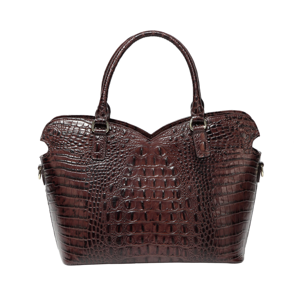 Aya Croc Embossed Leather Tote Handbag-Dark Brown– Vicenzo Leather