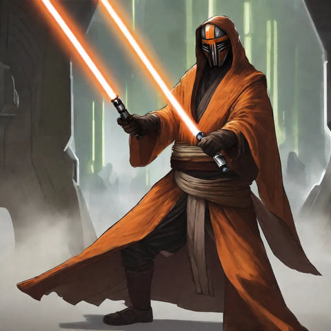 Jedi-Tempelwächter mit orangefarbenem Lichtschwert