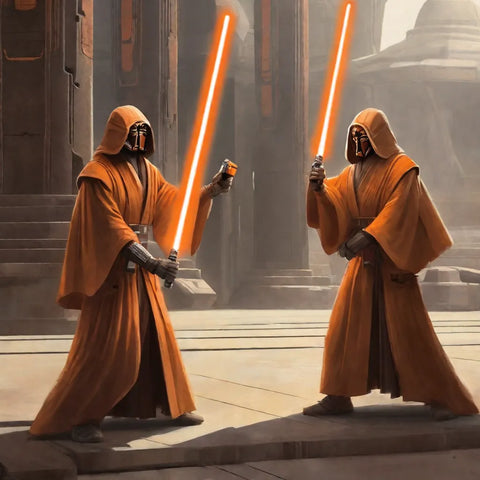 Jedi Sentinel Class wielding an orange lightsaber
