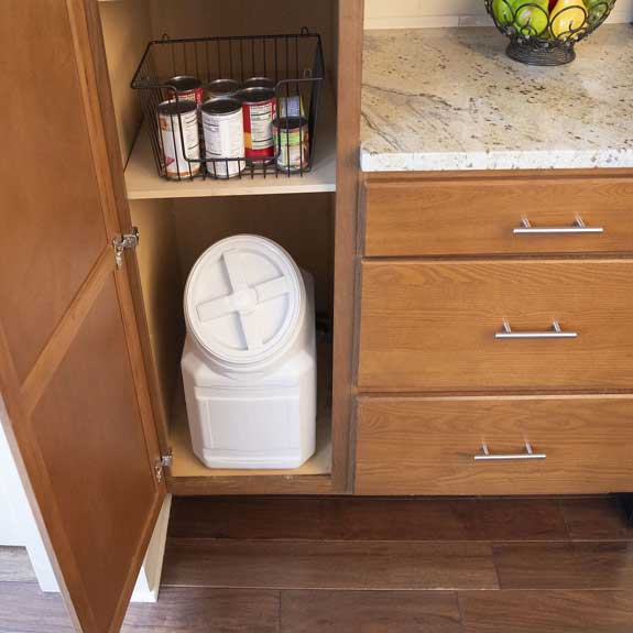 Vittles Vault Container in kitchen cabinet