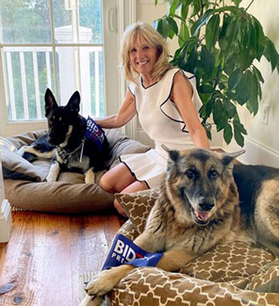 First Lady Biden with dogs, Major and Champ