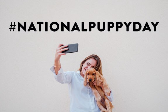 woman taking a selfie with her puppy