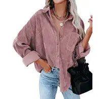 Corduroy Long Sleeve Button Down Shirt Jacket - Ooh La La Boutique