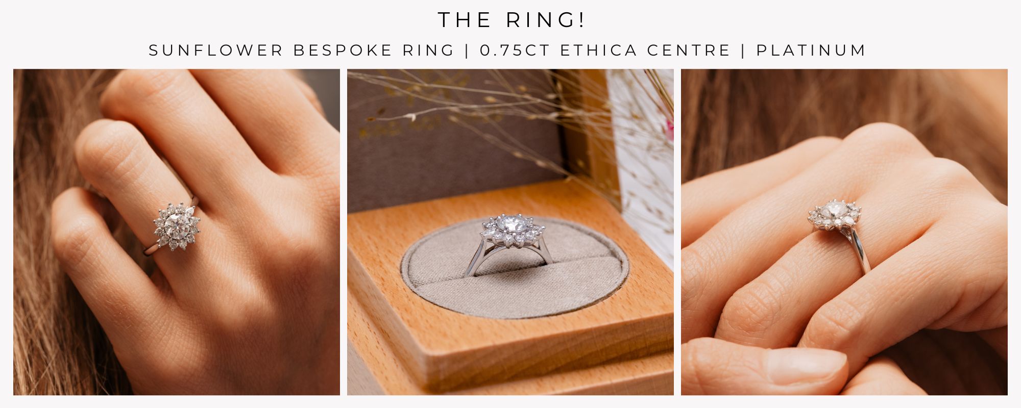 Katherine and Steve's bespoke sunflower engagement ring