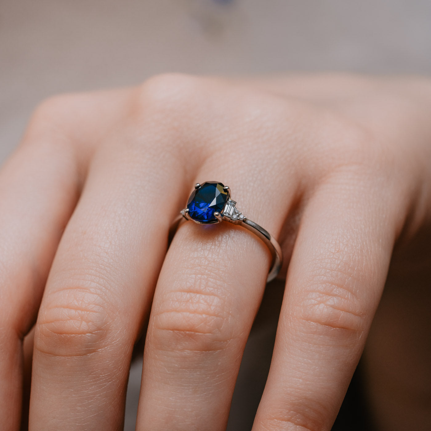 Amber Ring with Lab-grown Sapphire – Ethica Diamonds