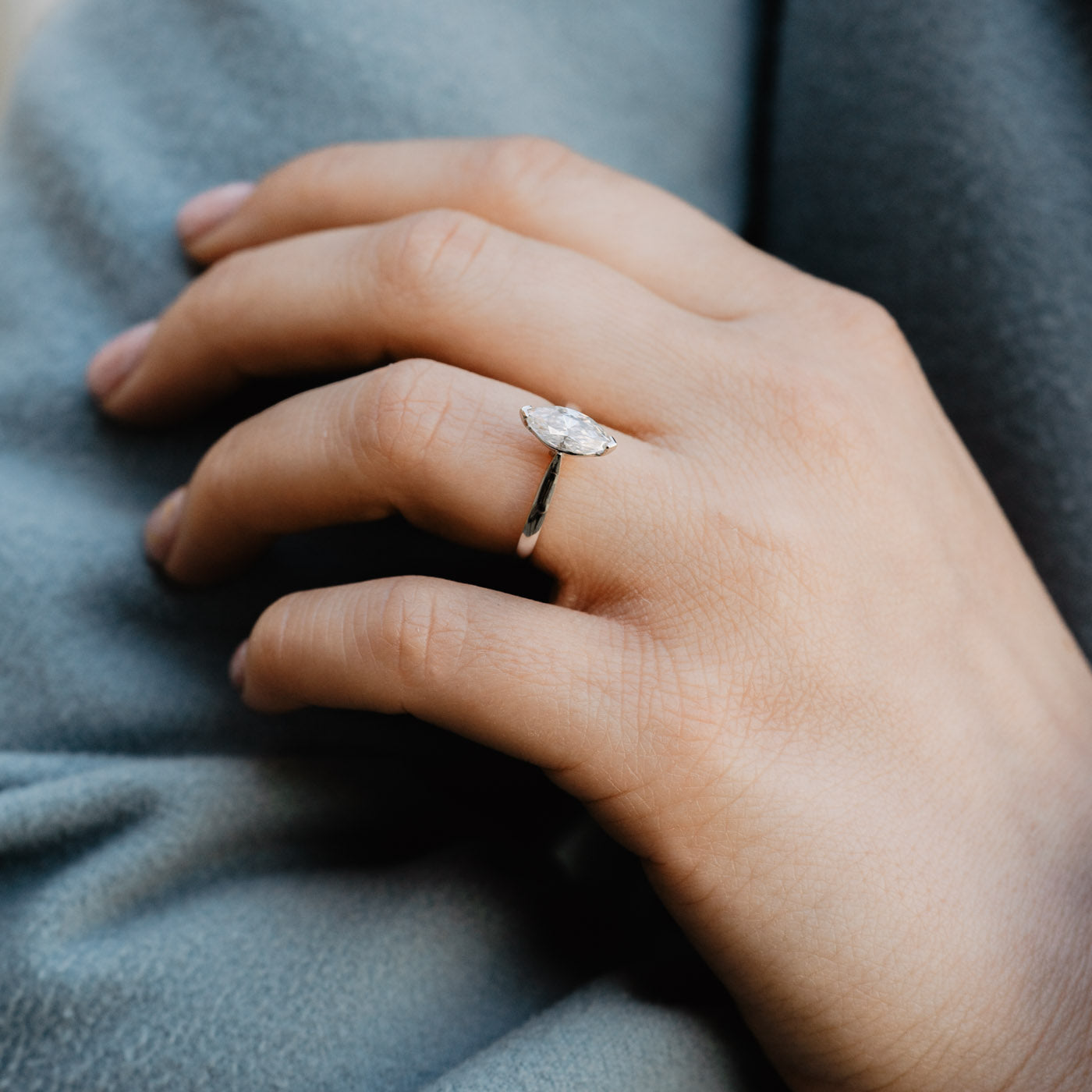Marquise Cut Moissanite Engagement and Wedding Ring Set White Gold -  AmandaFineJewelry