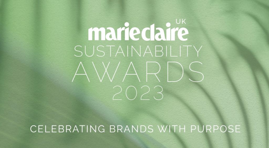 marie claire 2023 winner text overwritten on a green background