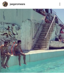 jaeger o'meara sitting by pool