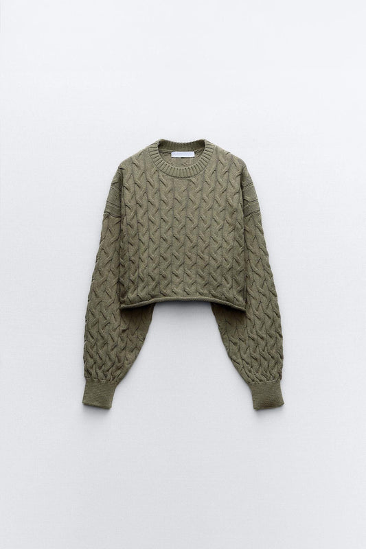 Old Money Cable Cropped Wool Sweater