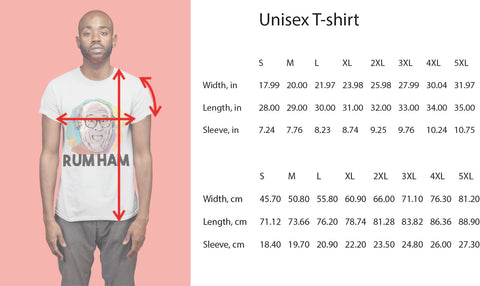 Unisex Tee size guide image of a man in a tshirt