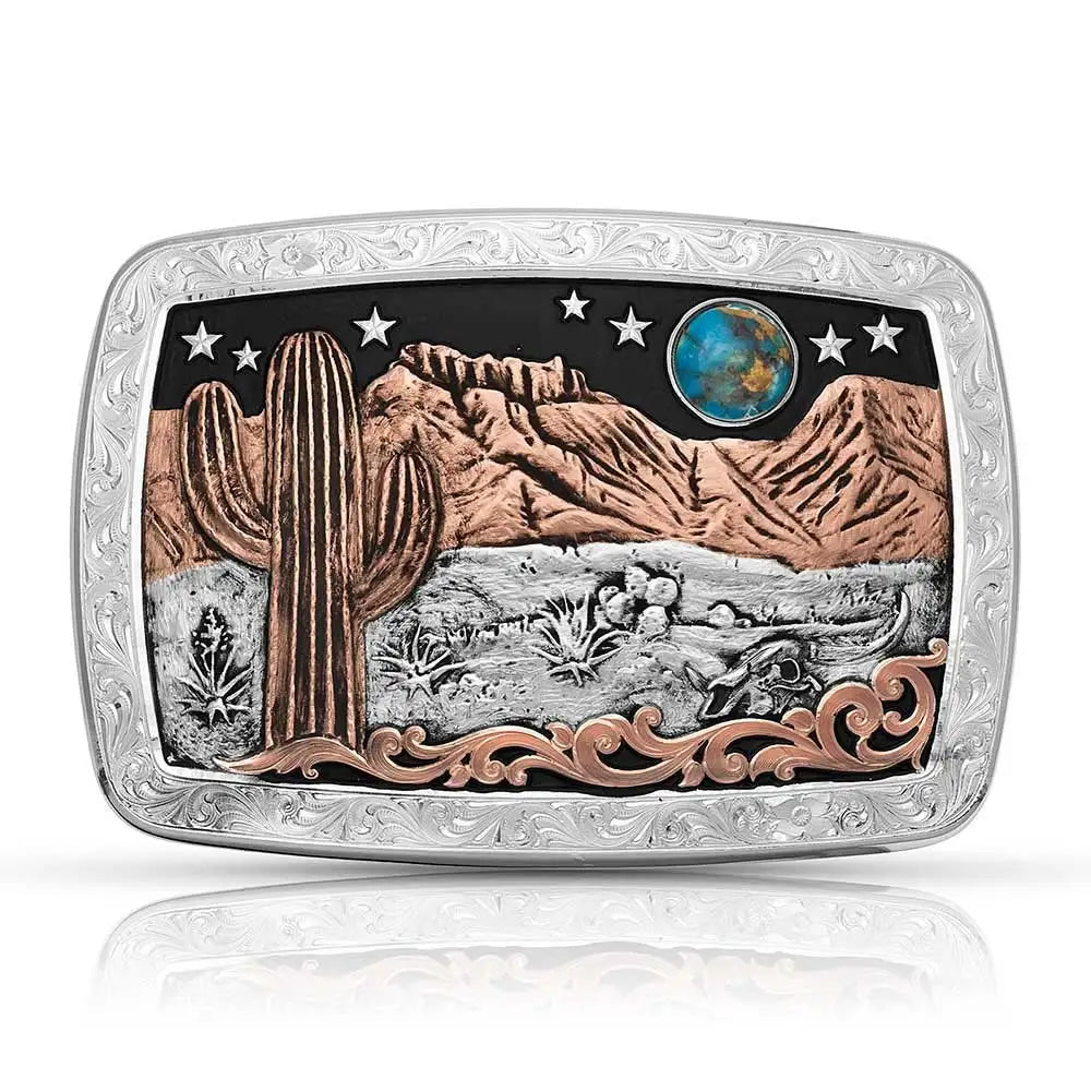 Montana Silversmiths Desert Moon Turquoise Cactus Buckle - STUNNING