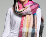 MADE YOU LOOK PRETTY & COZY PLAID FUZZY SCARF IN PINK & MULTI-COLOR