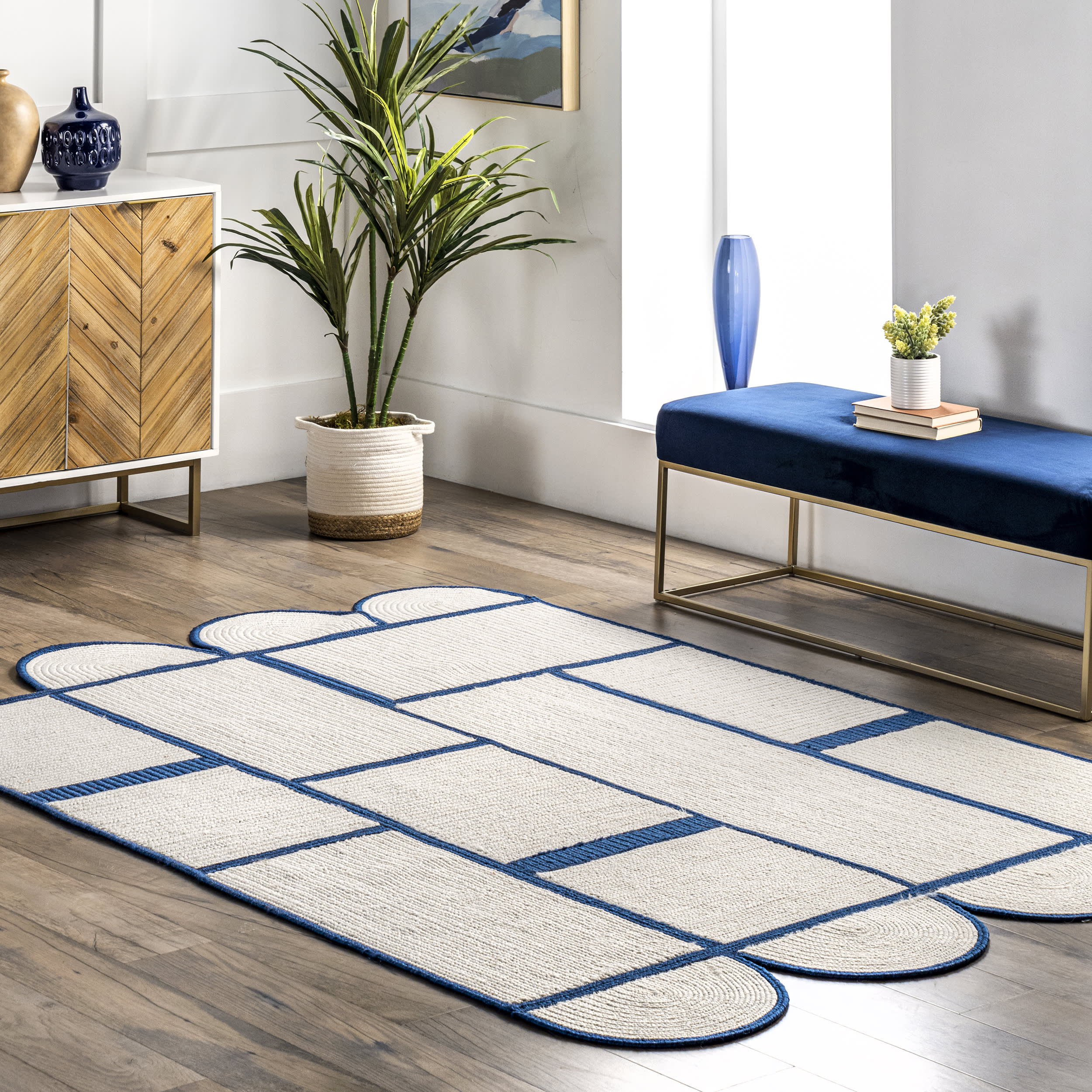 Blue Maggie Contemporary Shapes Rug for Indoor and Outdoor Use