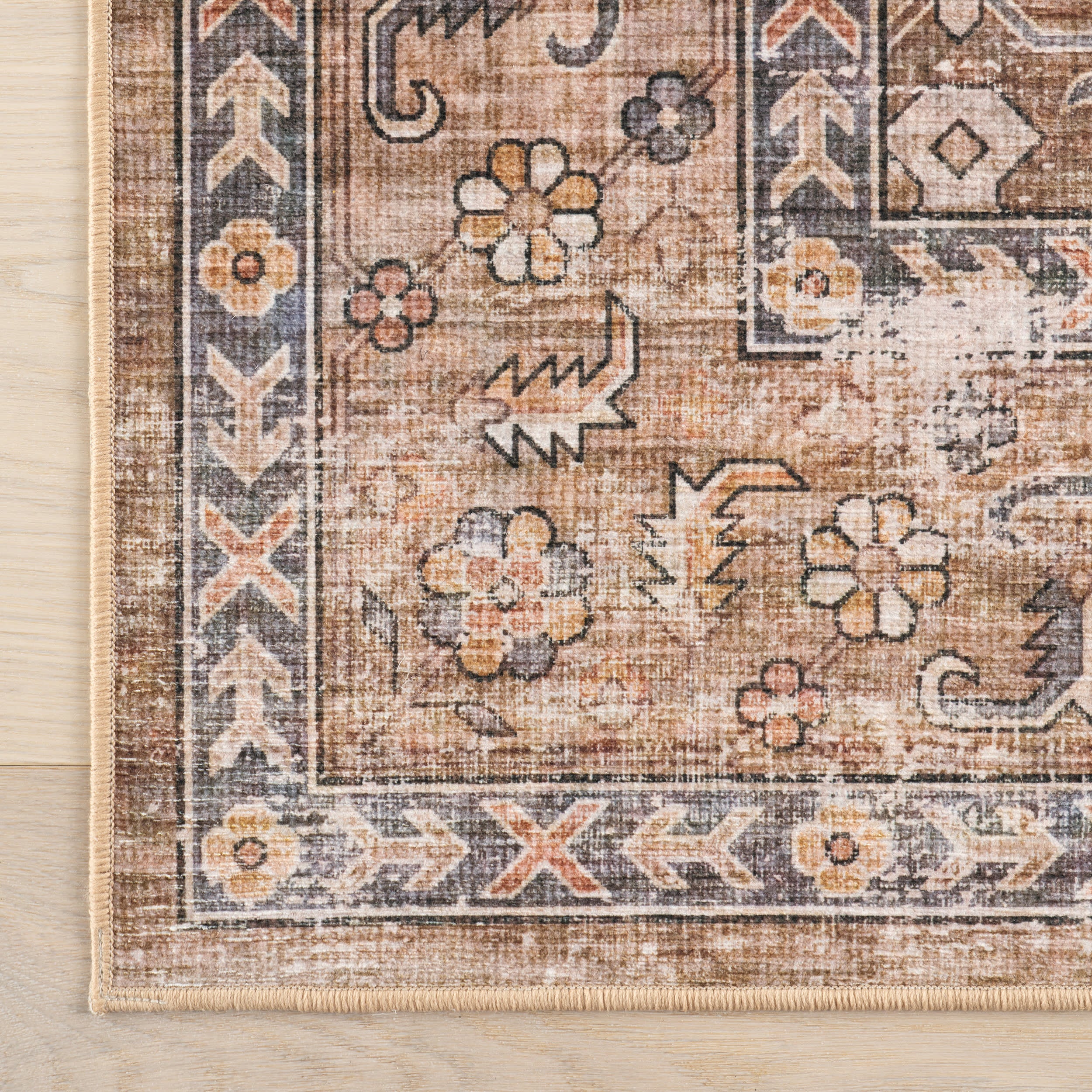 Taupe Myrtle Vintage Rug: Spill-Proof and Washable