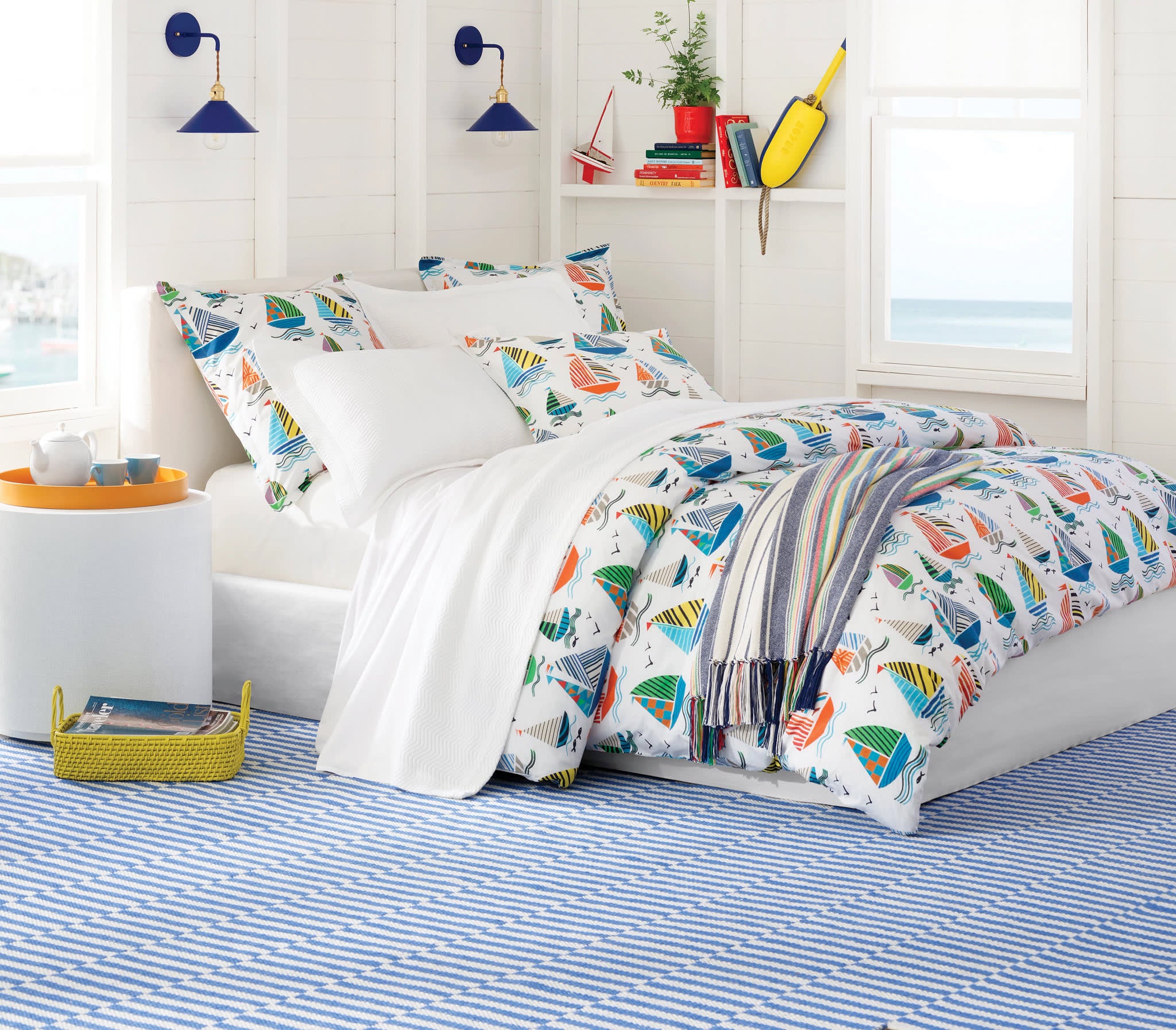 Indoor/Outdoor Handwoven Sailing Stripe Rug in French Blue