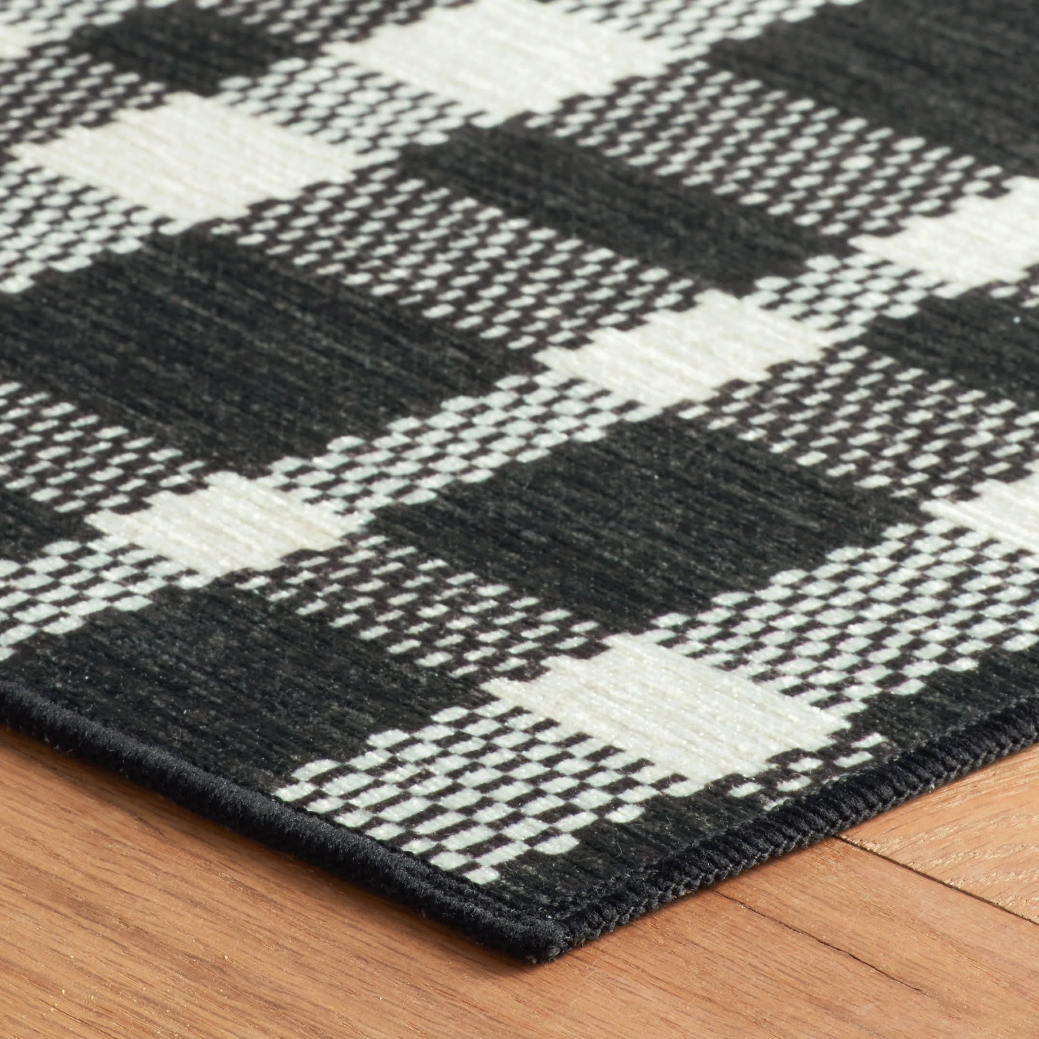 Machine Washable Black Plaid Rug for Houston Spaces