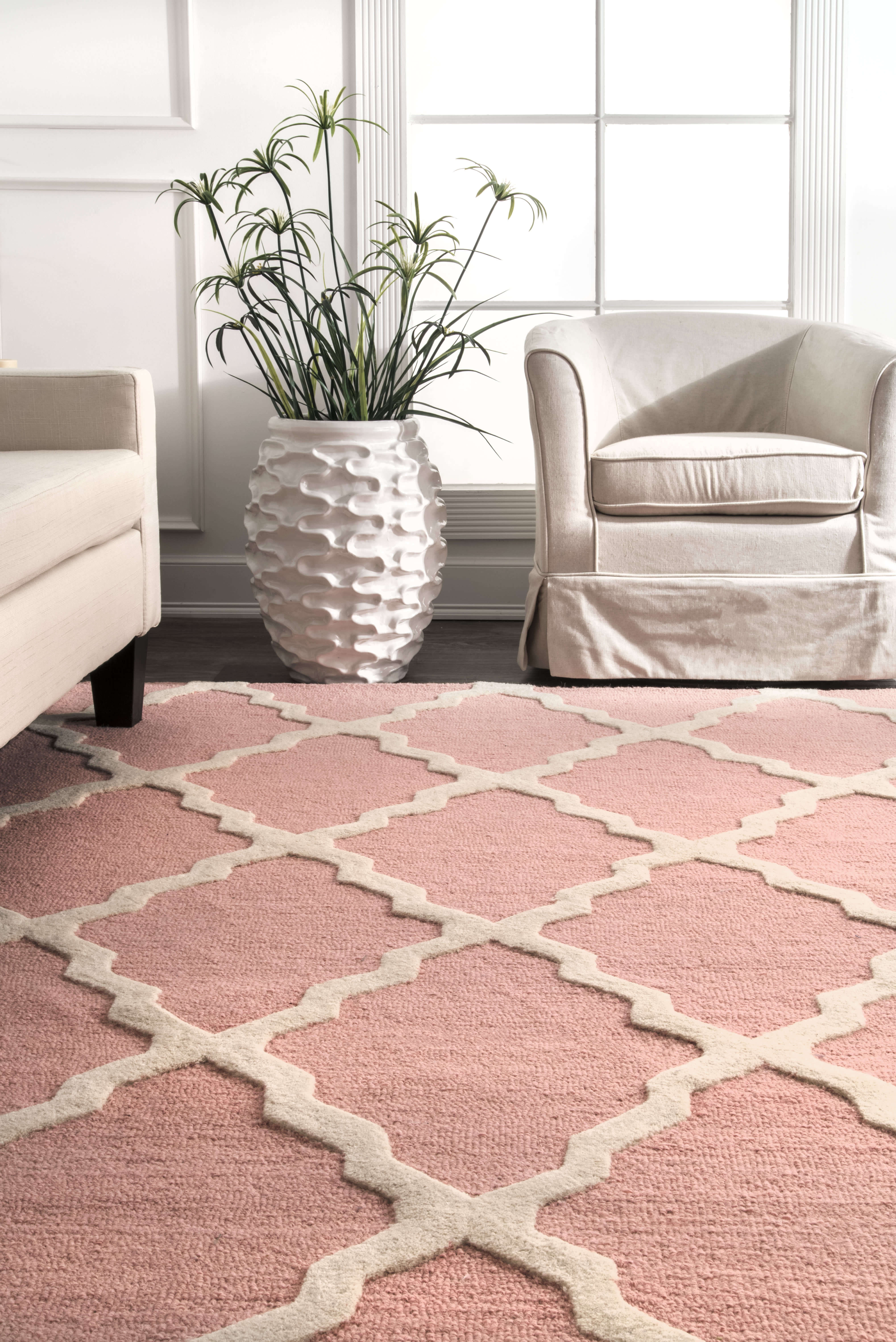 Baby Pink Moroccan Trellis Rug