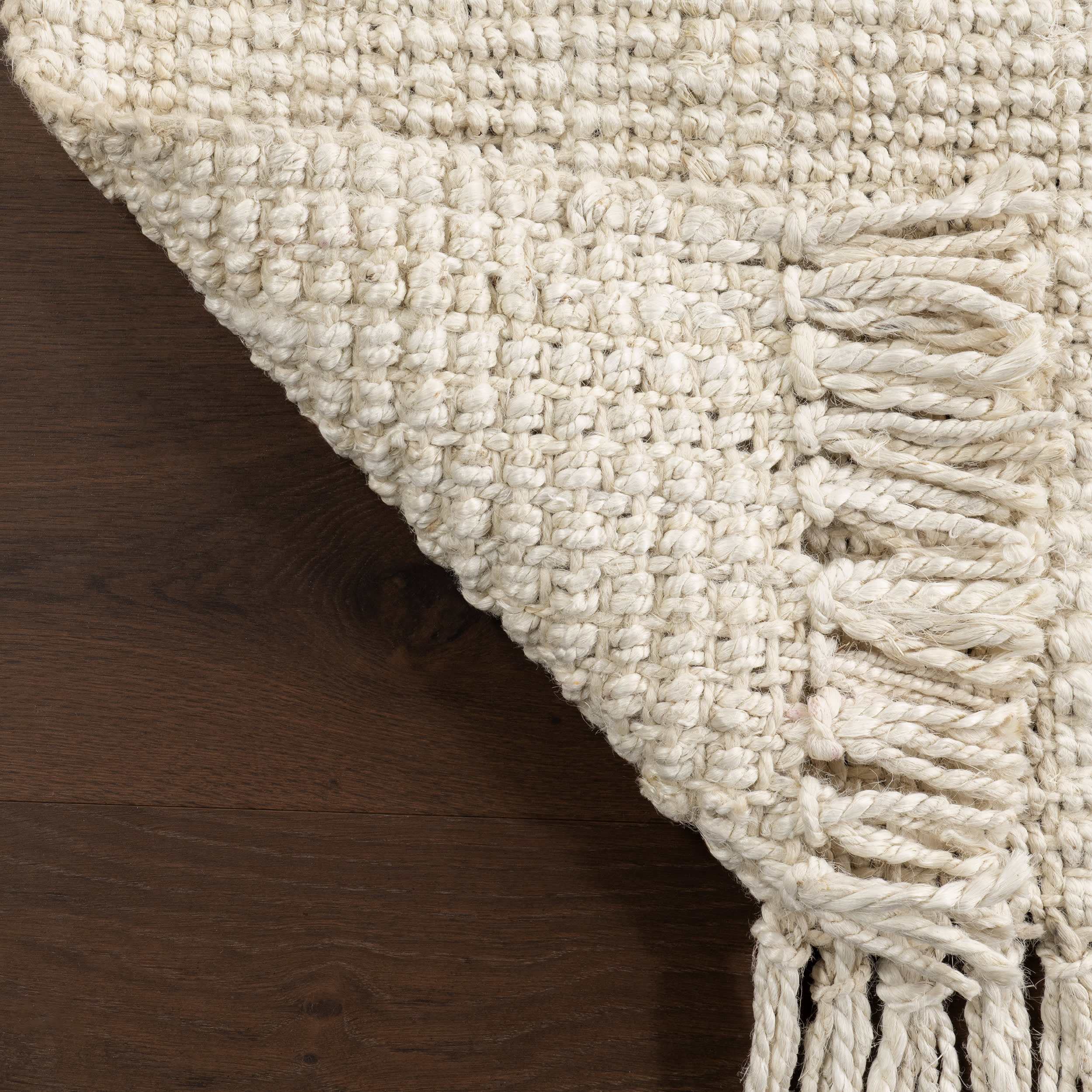 Off - White Chunky Jute Rug with Tassels