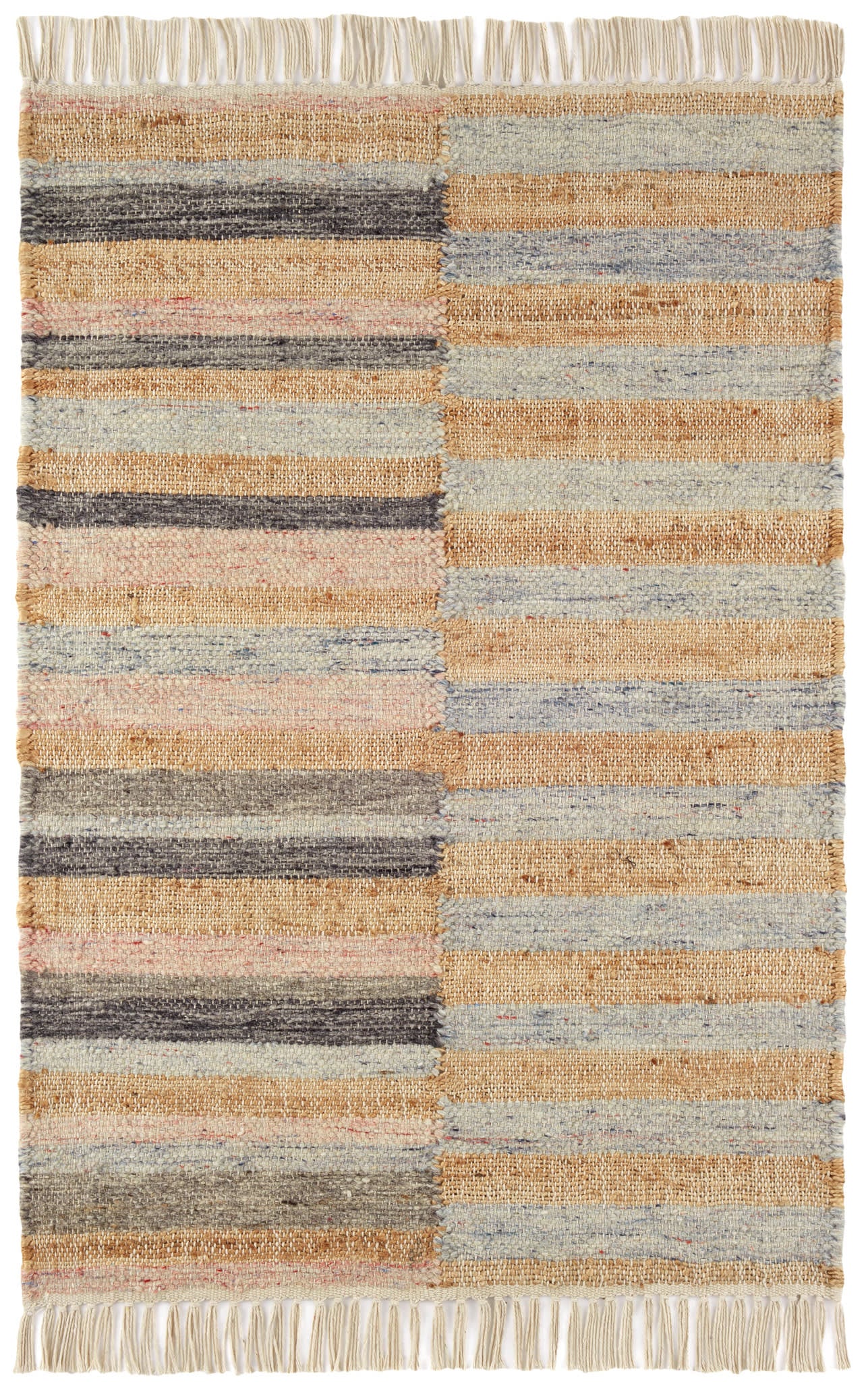 Handwoven Wool Rug in Ravel Stripe Design, Blue