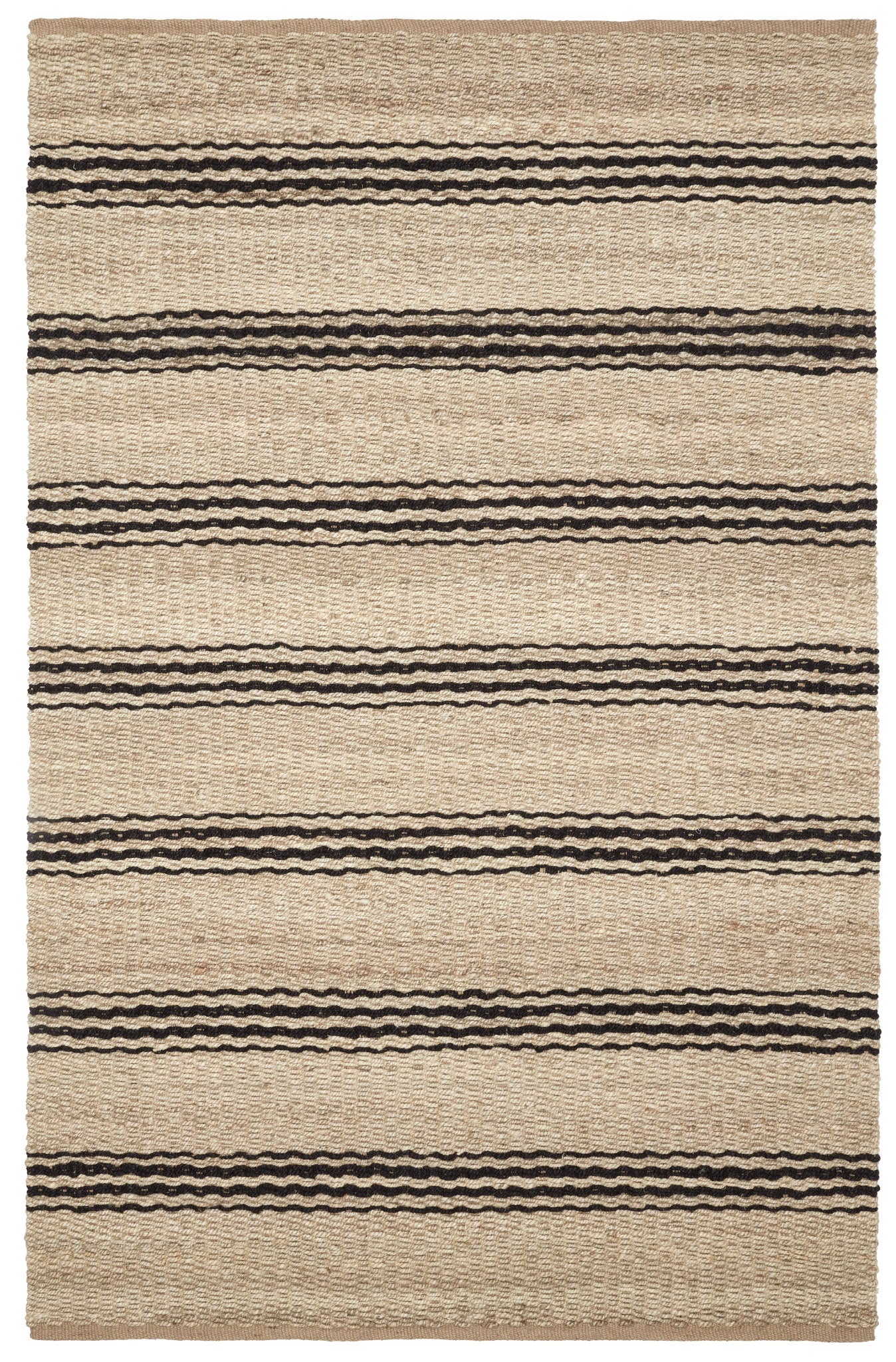 Handwoven Black Jute Rug with Ticking Pattern