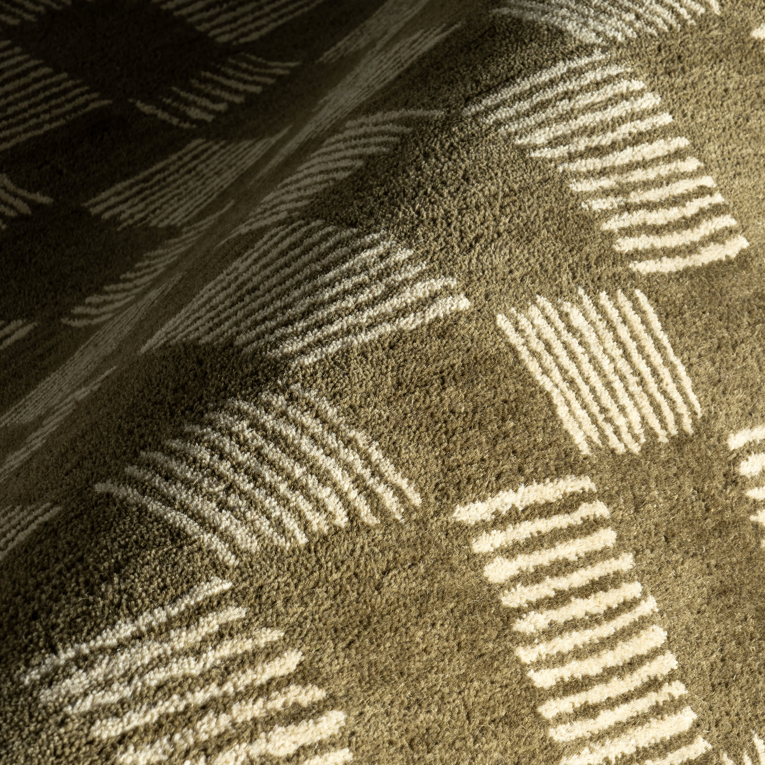 Olive Quince Wool Rug with Checked Pattern