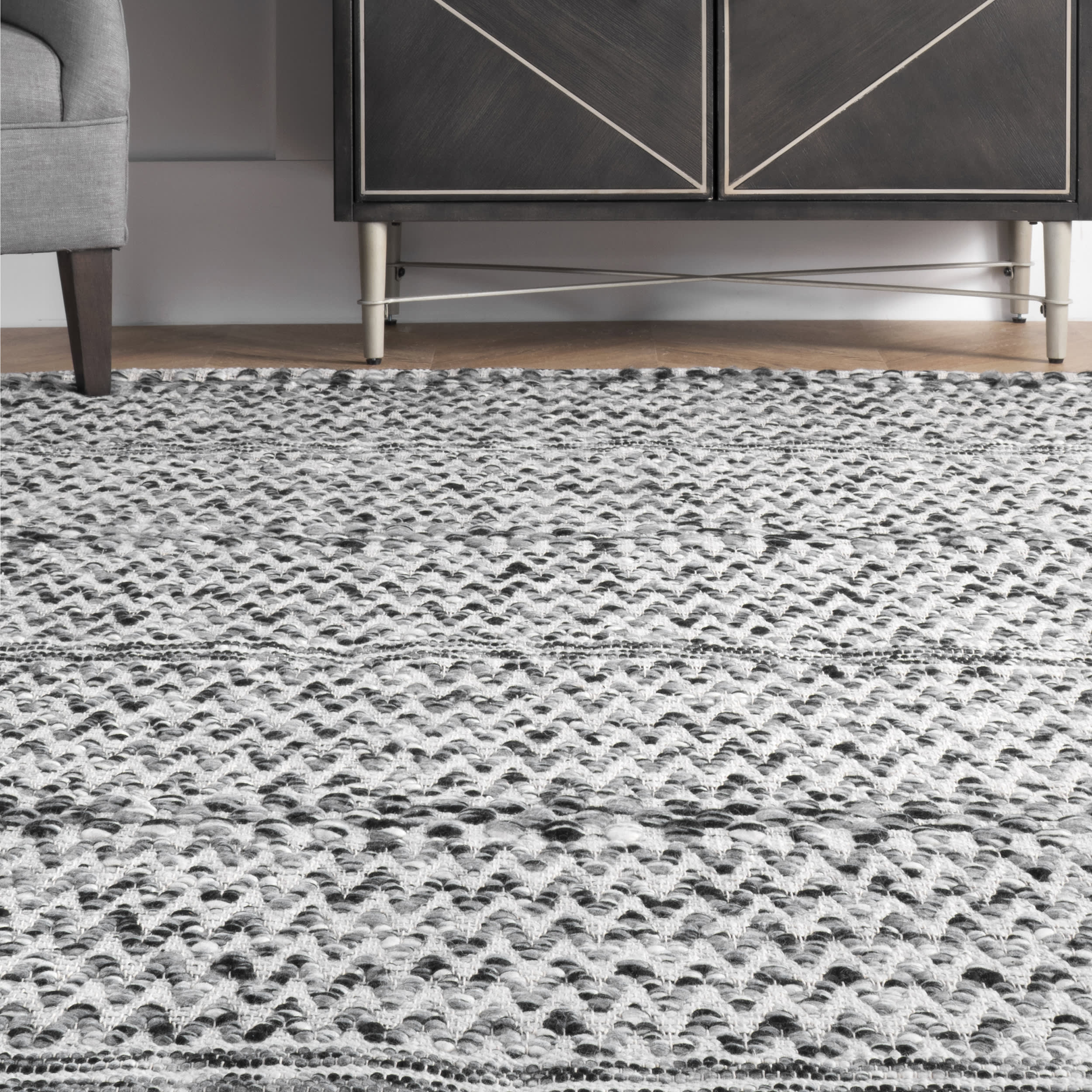 Silver Reversible Striped Bands Rug for Indoor and Outdoor Use
