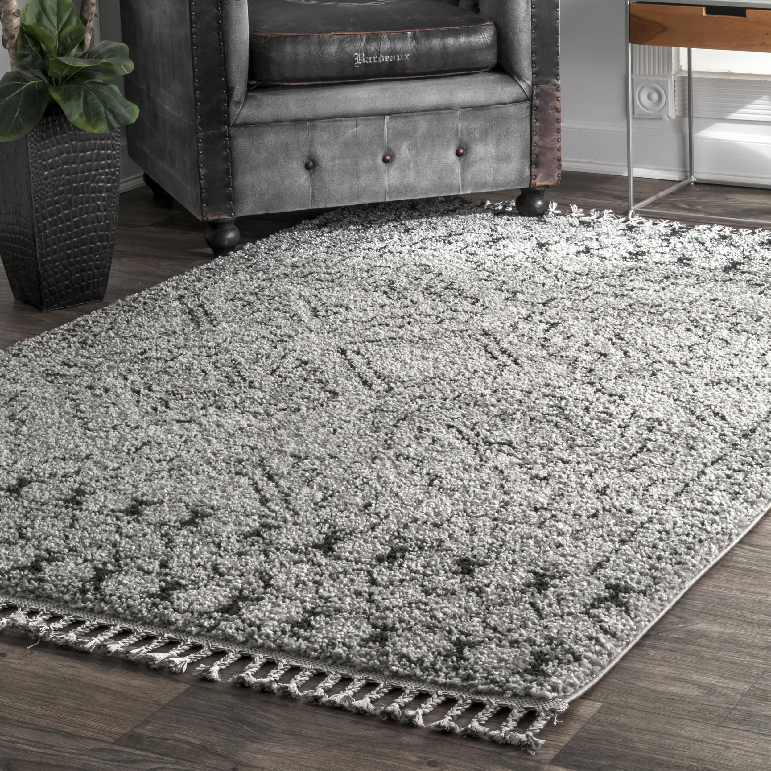Grey Moroccan Rug with Tassels