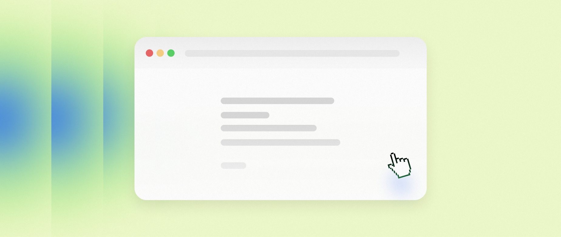 Illustration of a minimalist web browser window with a cursor clicking on it, set against a soft green gradient background.