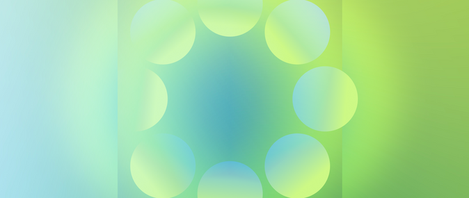 Abstract background with a gradient of blue, green, and yellow hues overlaid with translucent white circles.