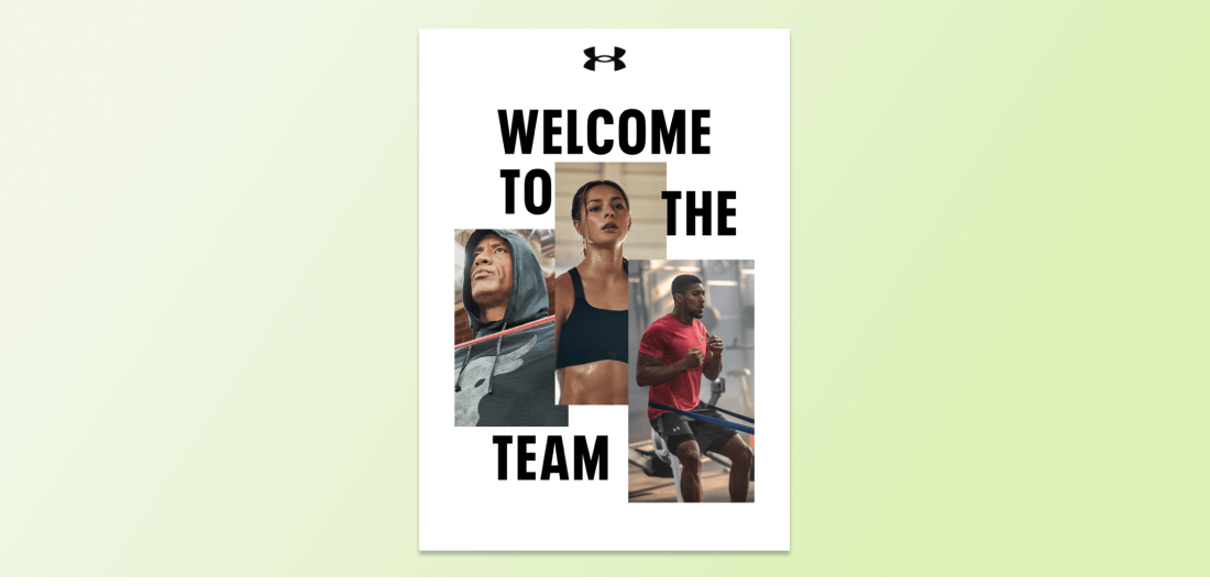 A collage of images of athletes training alongside the phrase Welcome to the team.”