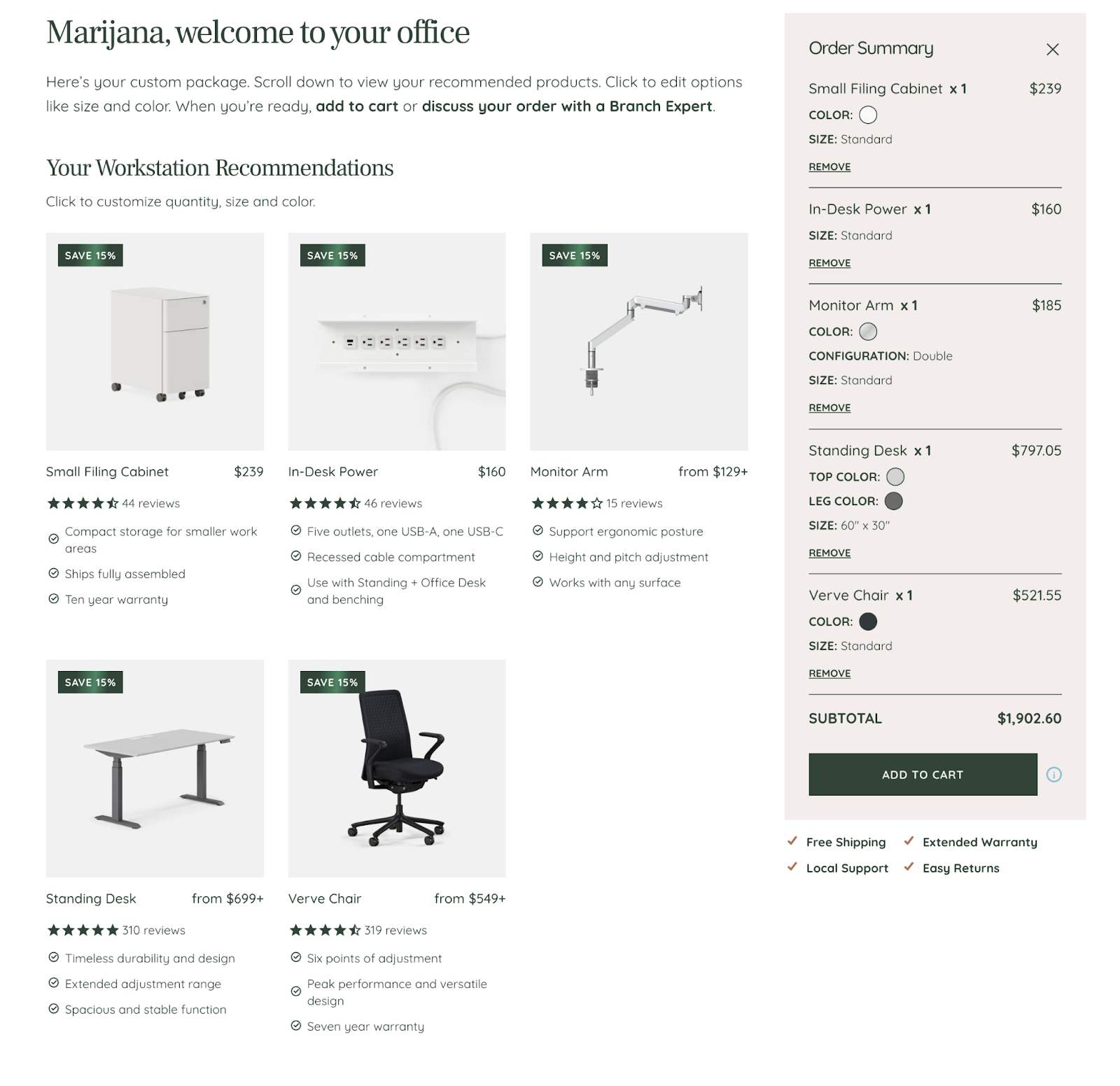 A quiz results page similar to a cart page, with product details on the left and the order summary on the right