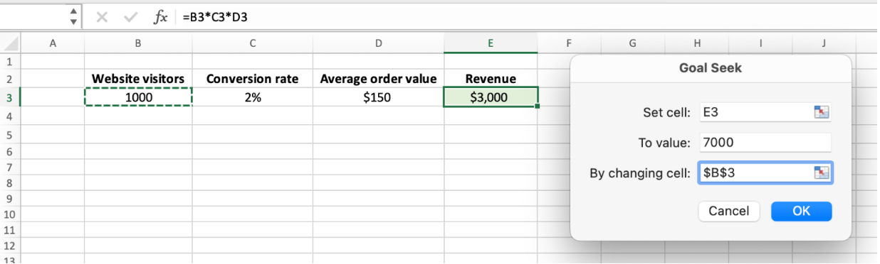 Changing the set cell in Excel sheet to determine goal seek