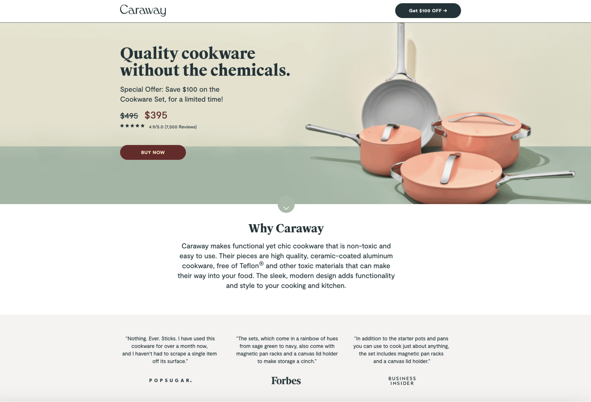 Landing page for a bundle of cookware products.