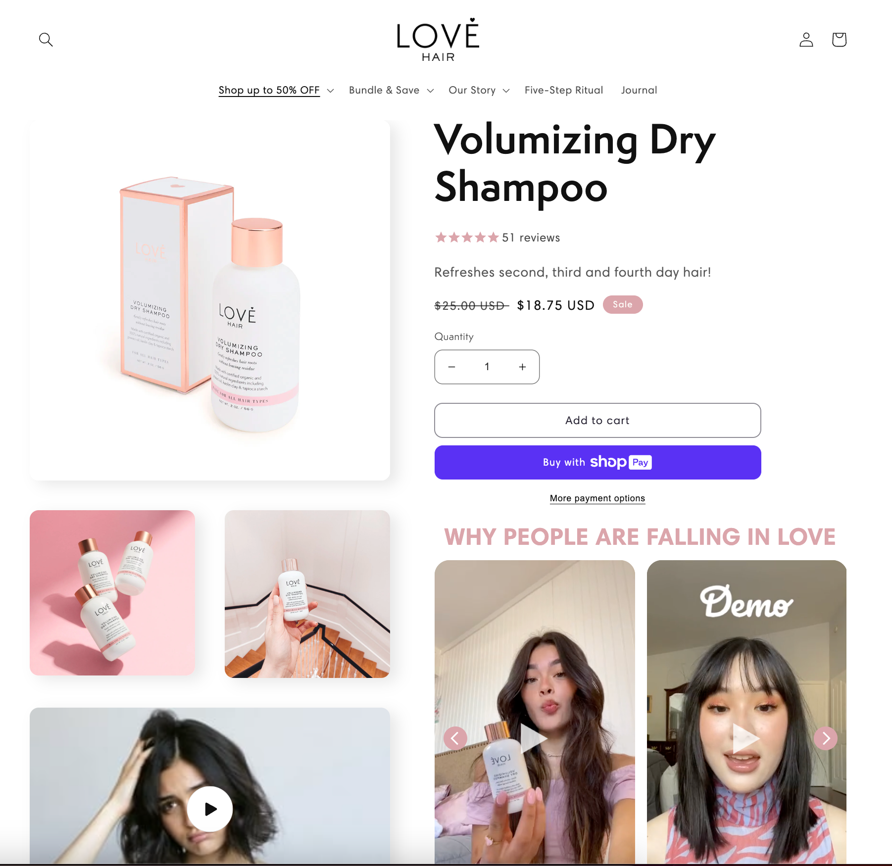 Screenshot of Love Hair’s product page