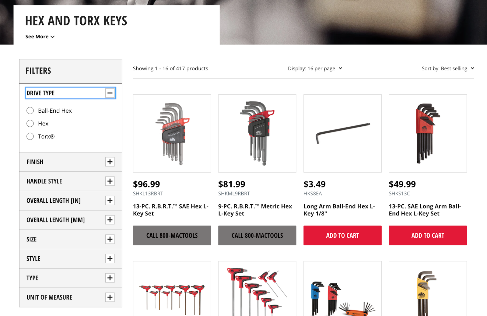 The Mac Tools category page with filtering options on the left and a grid layout for products on the right