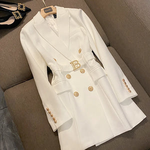 مجموعة أروين ARWEB & AJH GROUP 2024 Office Lady All-match Solid Long Sleeve Midi Double-breasted Blazer Women Dress With Belt - ARWEN & AJH