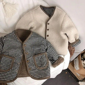 Children's Plaid Plush Coat Autumn and Winter New Warm Coat Children on Both Sides Wear Coat Boy's and Girls' Clothing - ARWEN & AJH