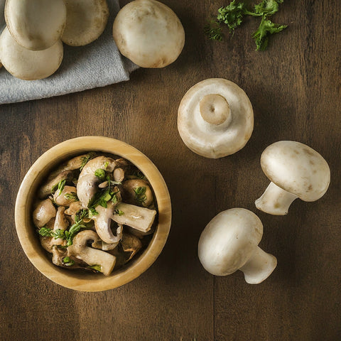 raw and cooked mushrooms