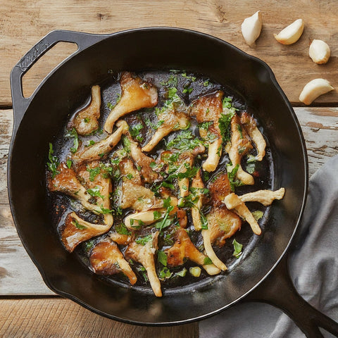 oyster mushrooms in a pan